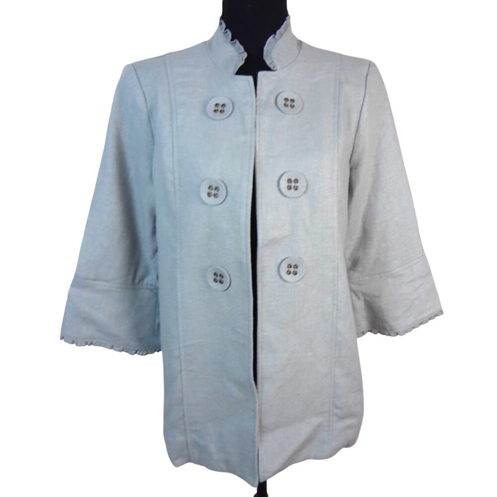 MULTIPLES Periwinkle Linen Blend Jacket Big Buttons Lace PS Petite Small Womens